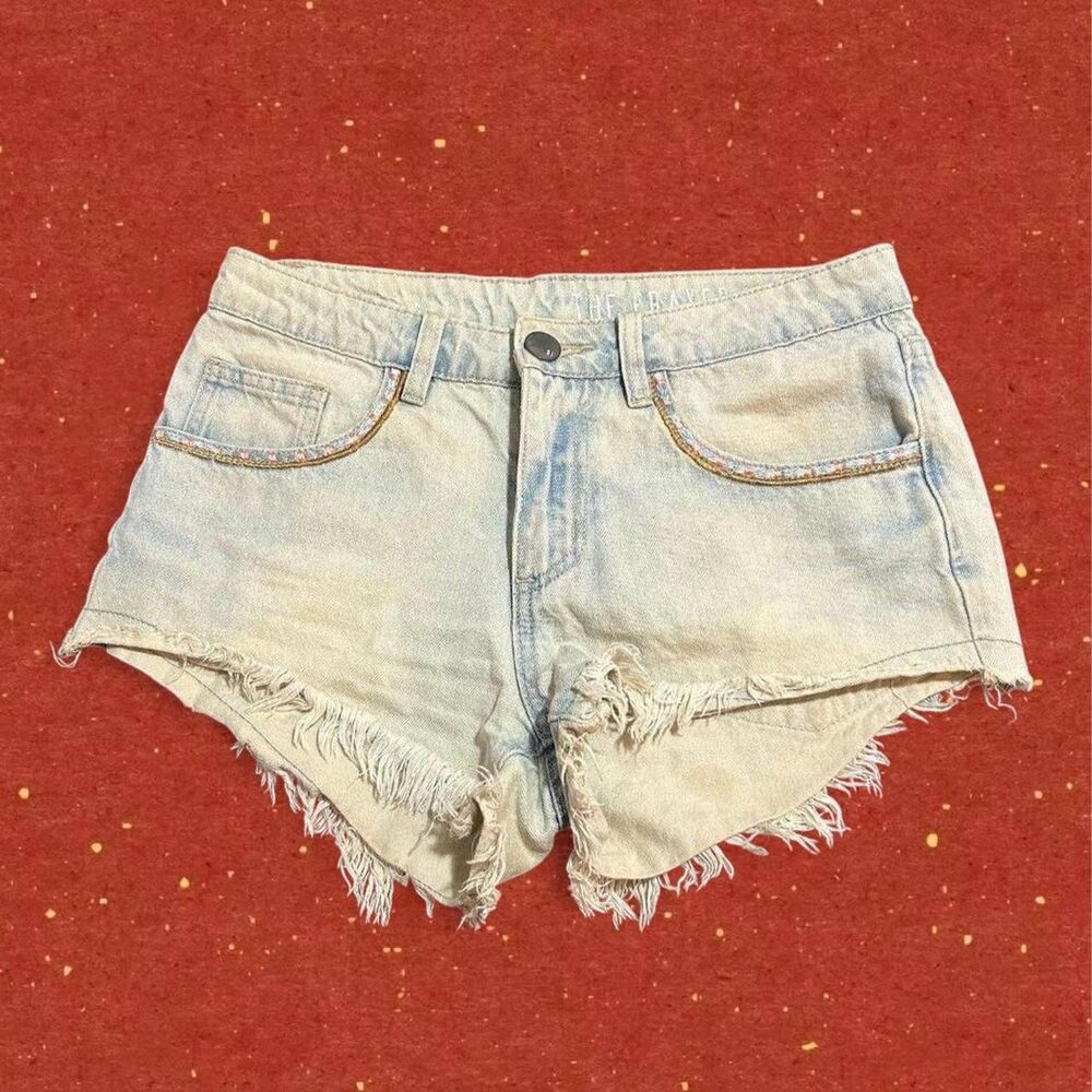 Distressed denim shorts